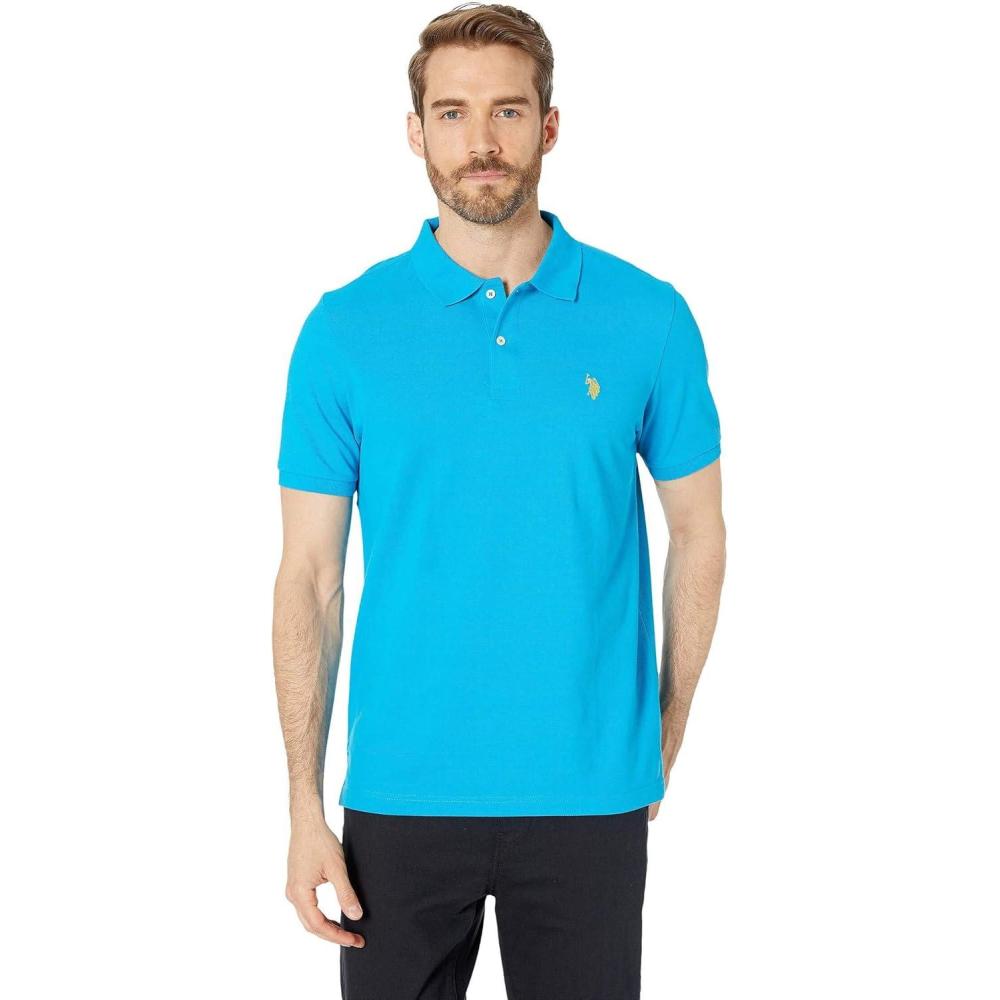 image:imageUS Polo Assn Mens Classic Polo Shirt TwoButton Closure Pique Polo Shirt Summer Fashion Golf ShirtTeal Blue