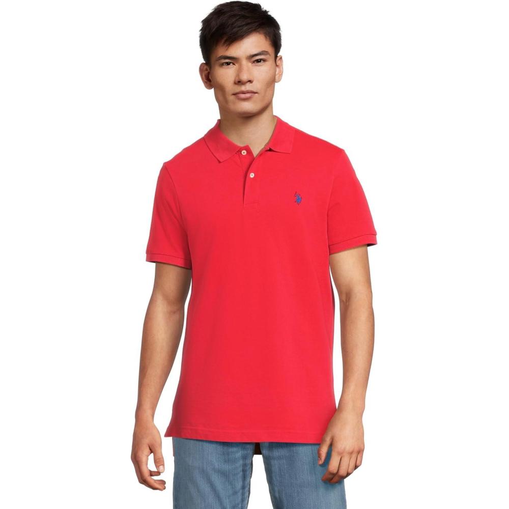image:imageUS Polo Assn Mens Classic Polo Shirt TwoButton Closure Pique Polo Shirt Summer Fashion Golf ShirtUpstate Red