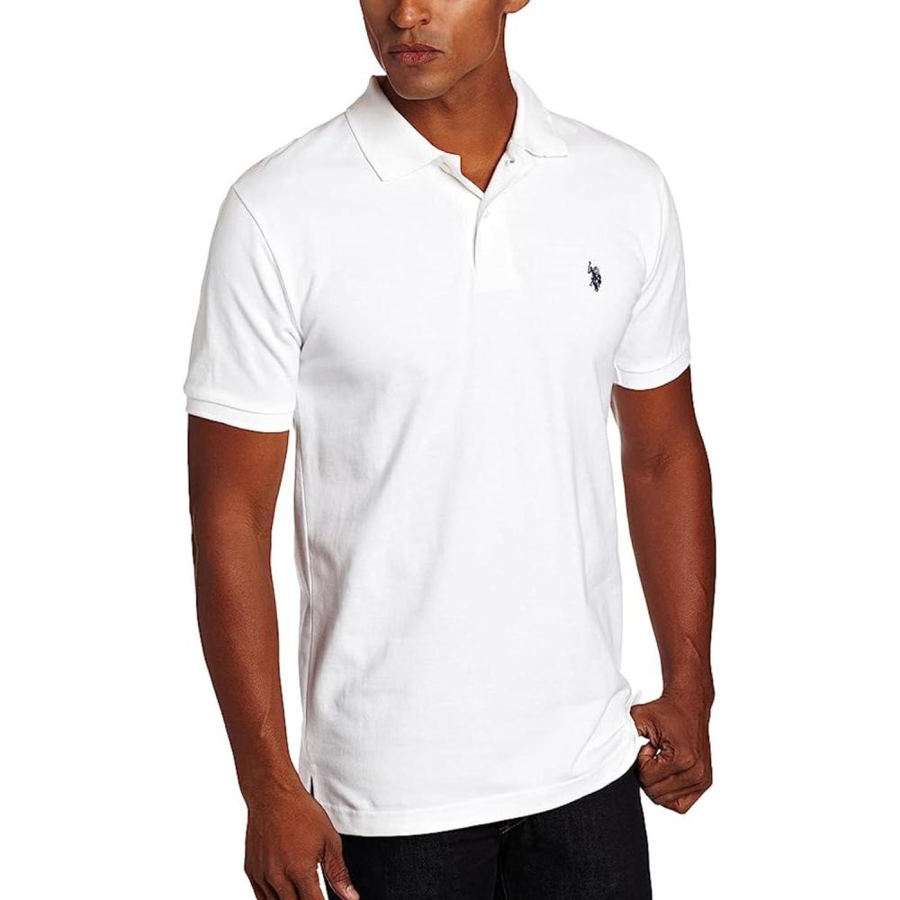 image:imageUS Polo Assn Mens Classic Polo Shirt TwoButton Closure Pique Polo Shirt Summer Fashion Golf ShirtWhite