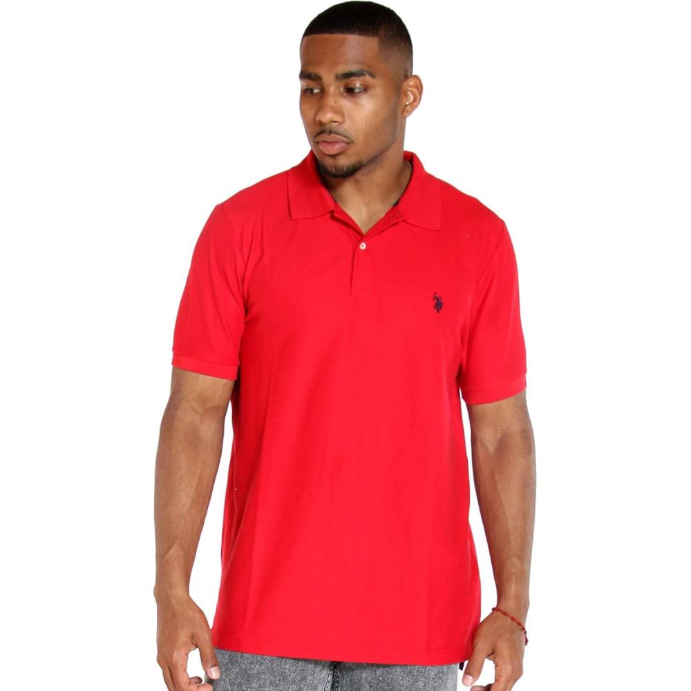 image:imageUS Polo Assn Mens Classic Polo Shirt TwoButton Closure Pique Polo Shirt Summer Fashion Golf ShirtWinning Red