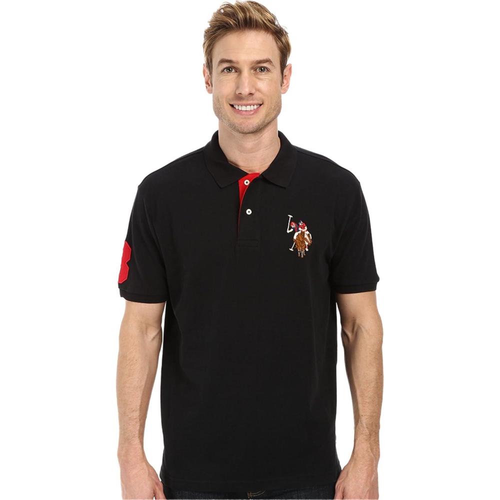 image:imageUS Polo Assn Mens Multi Color Logo Solid Pique Polo ShirtBlack
