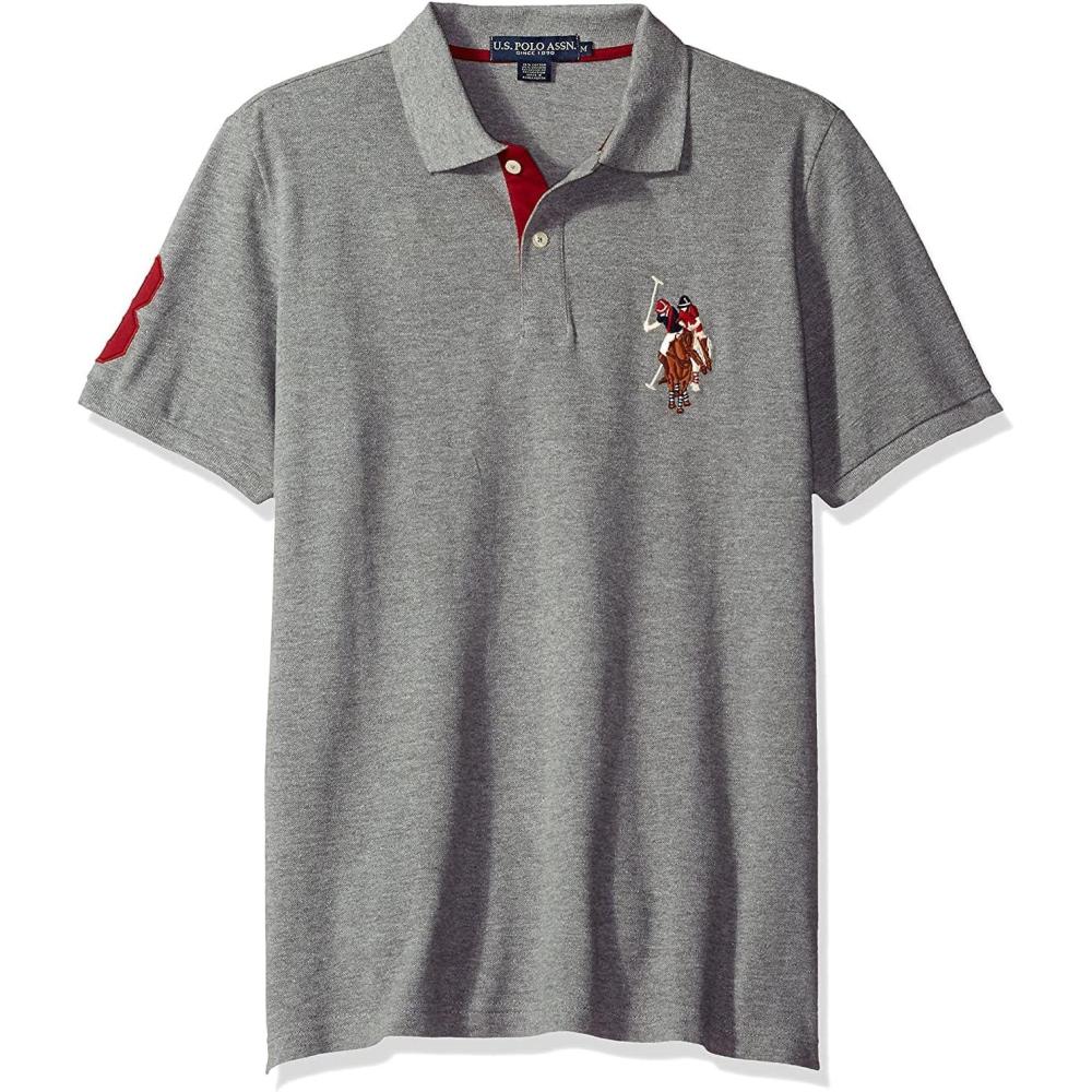 image:imageUS Polo Assn Mens Multi Color Logo Solid Pique Polo ShirtCampus Heather Grey