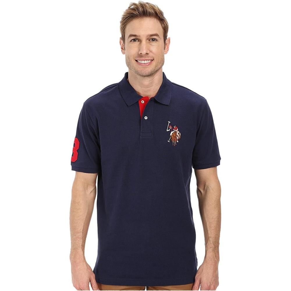 image:imageUS Polo Assn Mens Multi Color Logo Solid Pique Polo ShirtClassic Navy