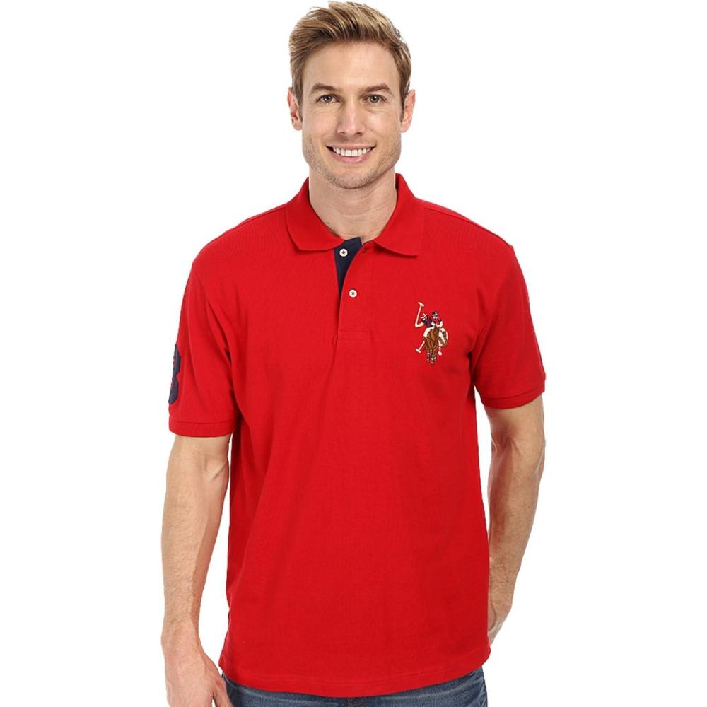 image:imageUS Polo Assn Mens Multi Color Logo Solid Pique Polo ShirtEngine Red