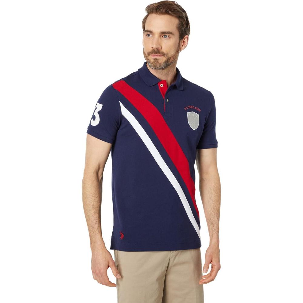 image:imageUS Polo Assn Short Sleeve Pieced Sash Pique Polo Classic Navy LG