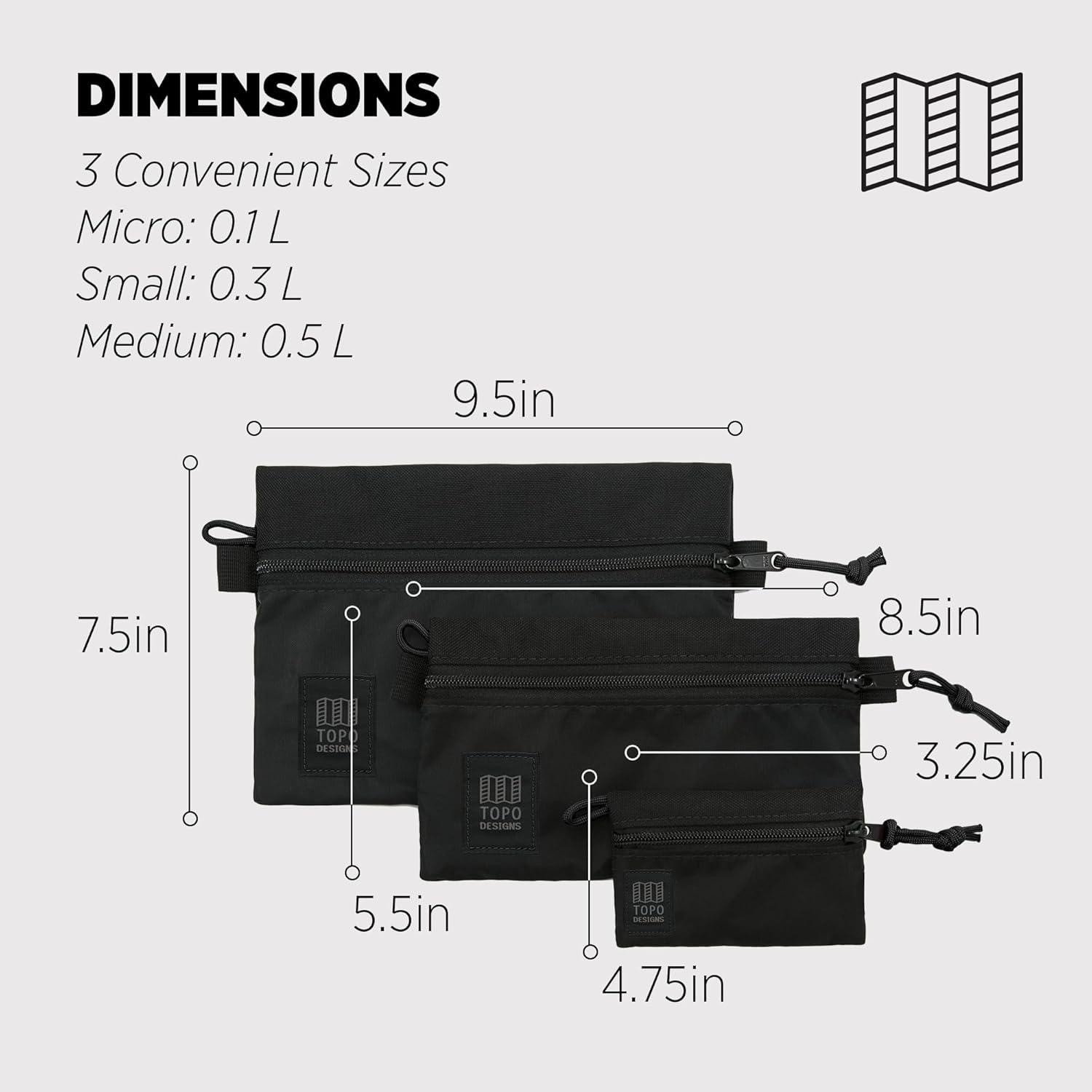 image:imageTopo Designs Accessory Bag 3 Piece Bundle Travel Organizers for Smaller Items Durable Storage Pouches CobblestoneAuraBlackBlackBlack