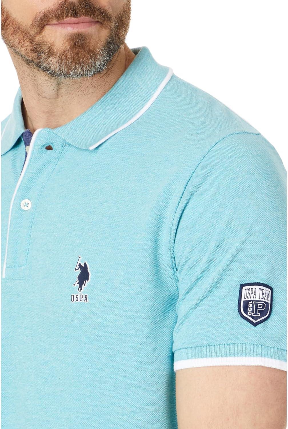 image:imageUS POLO ASSN Mens Piped Heather Pique Polo ShirtHorizon Blue Heather