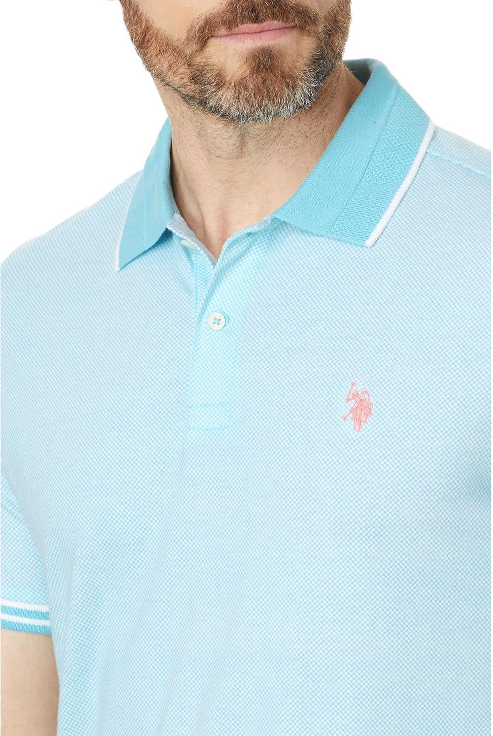 image:imageUS Polo ASSN Mens All Over Print Jersey Textured Collar Short Sleeve Polo ShirtHorizon Blue