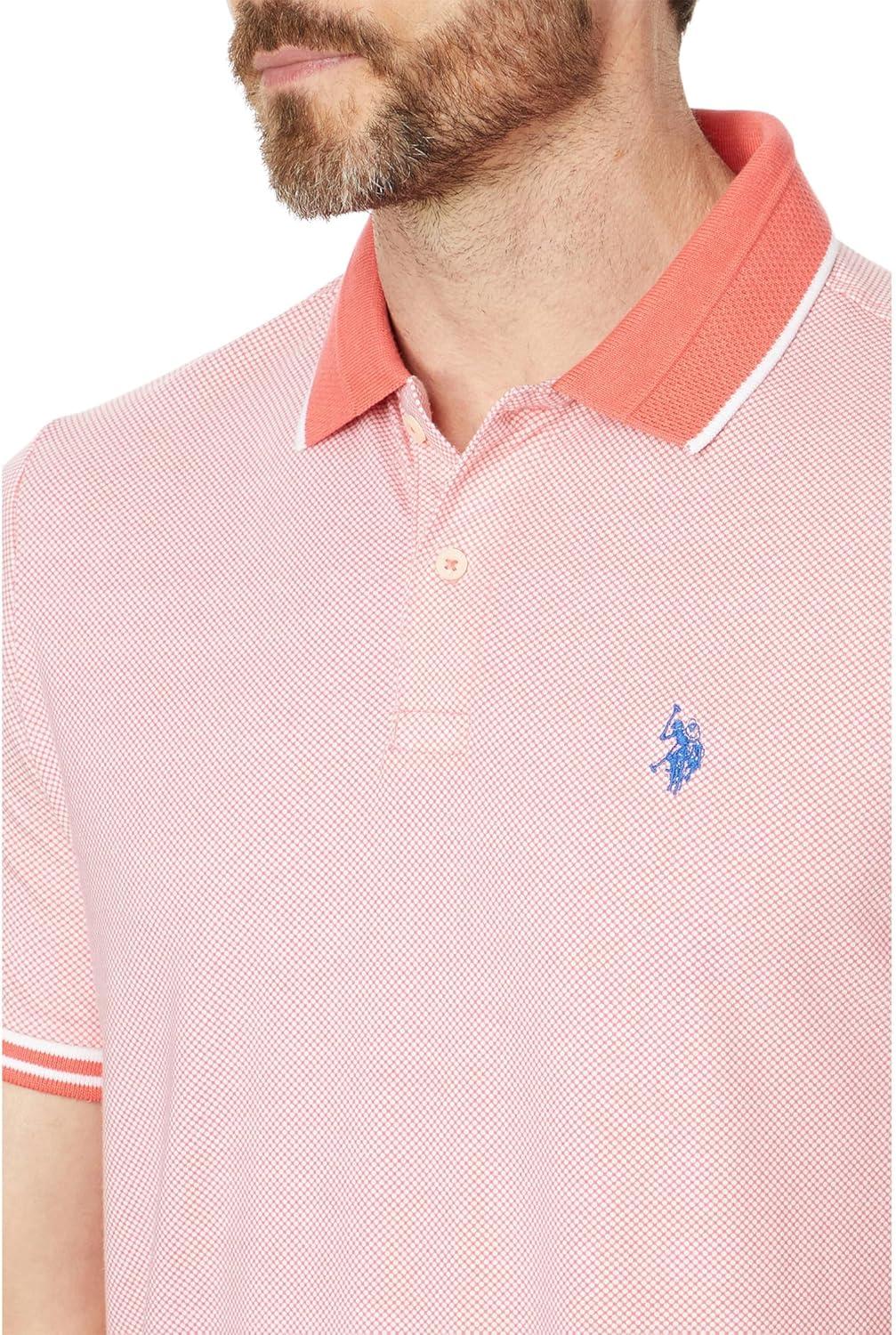 image:imageUS Polo ASSN Mens All Over Print Jersey Textured Collar Short Sleeve Polo ShirtPink Coral