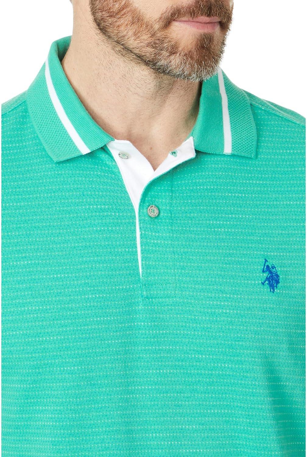 image:imageUS Polo Assn Mens Jacquard Textured Jersey Polo ShirtPool Green
