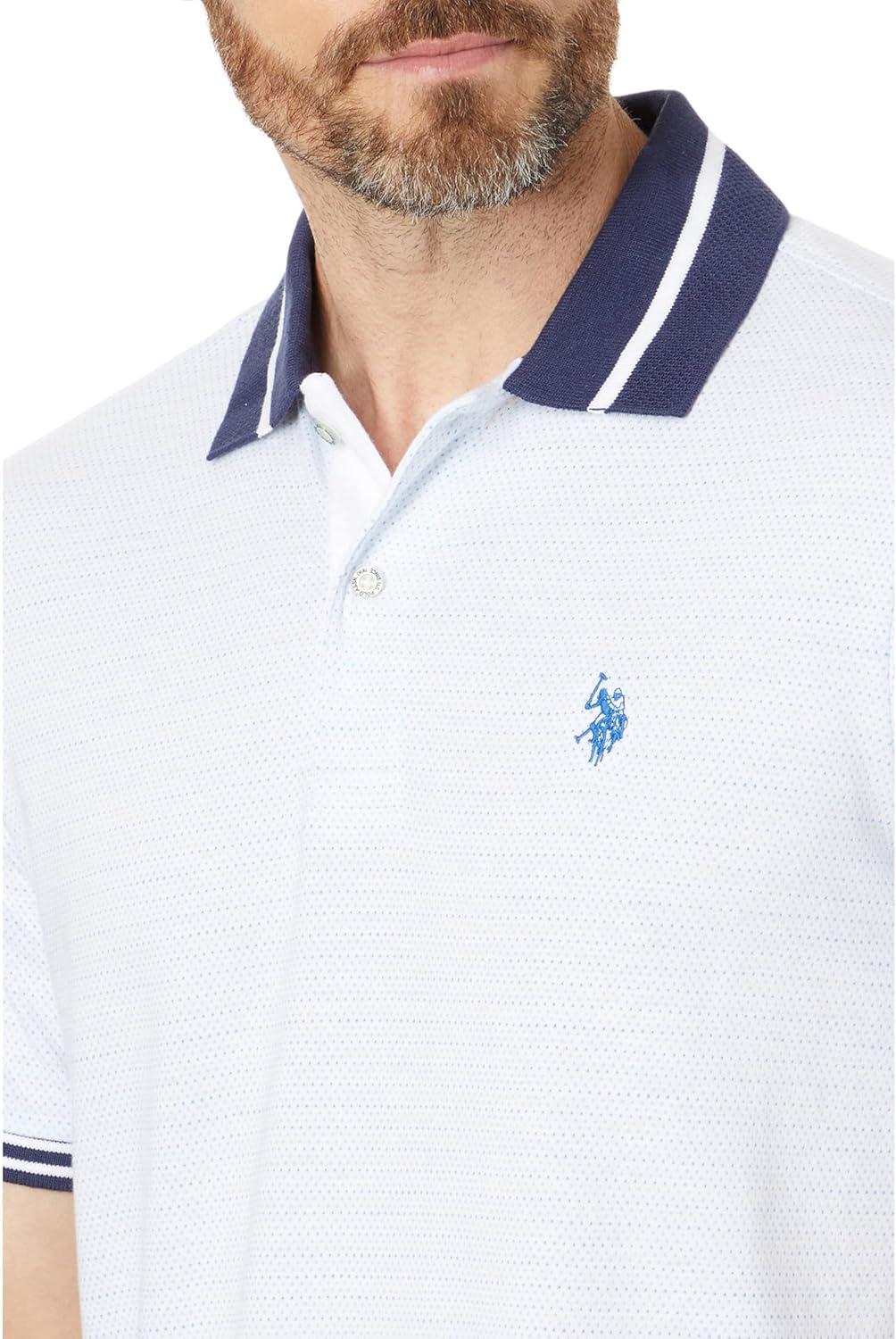 image:imageUS Polo Assn Mens Jacquard Textured Jersey Polo ShirtWhite