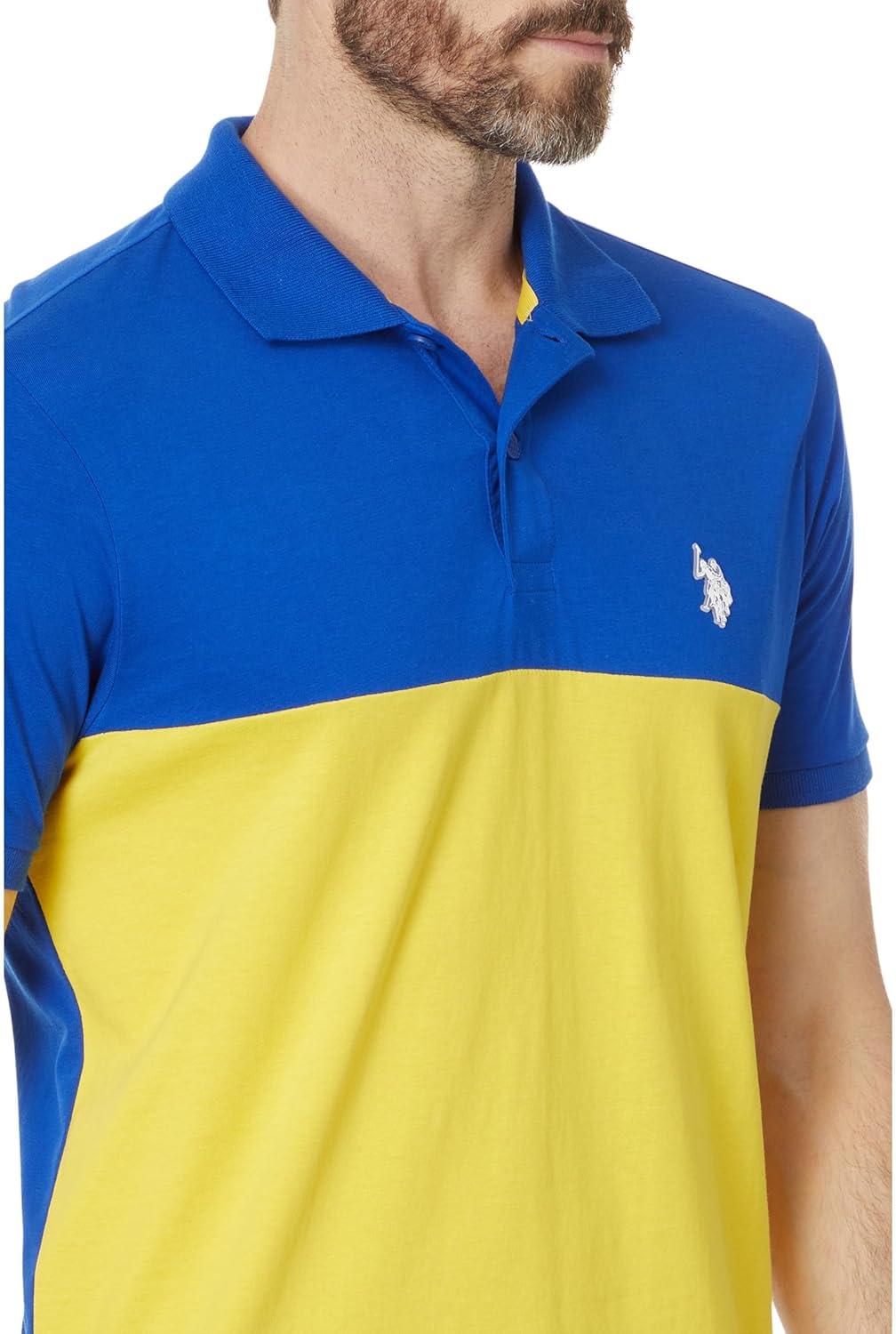 image:imageUS Polo Assn Mens Short Sleeve Slim Fit Colorblock Athletic Jersey Knit Polo ShirtBlue Raft