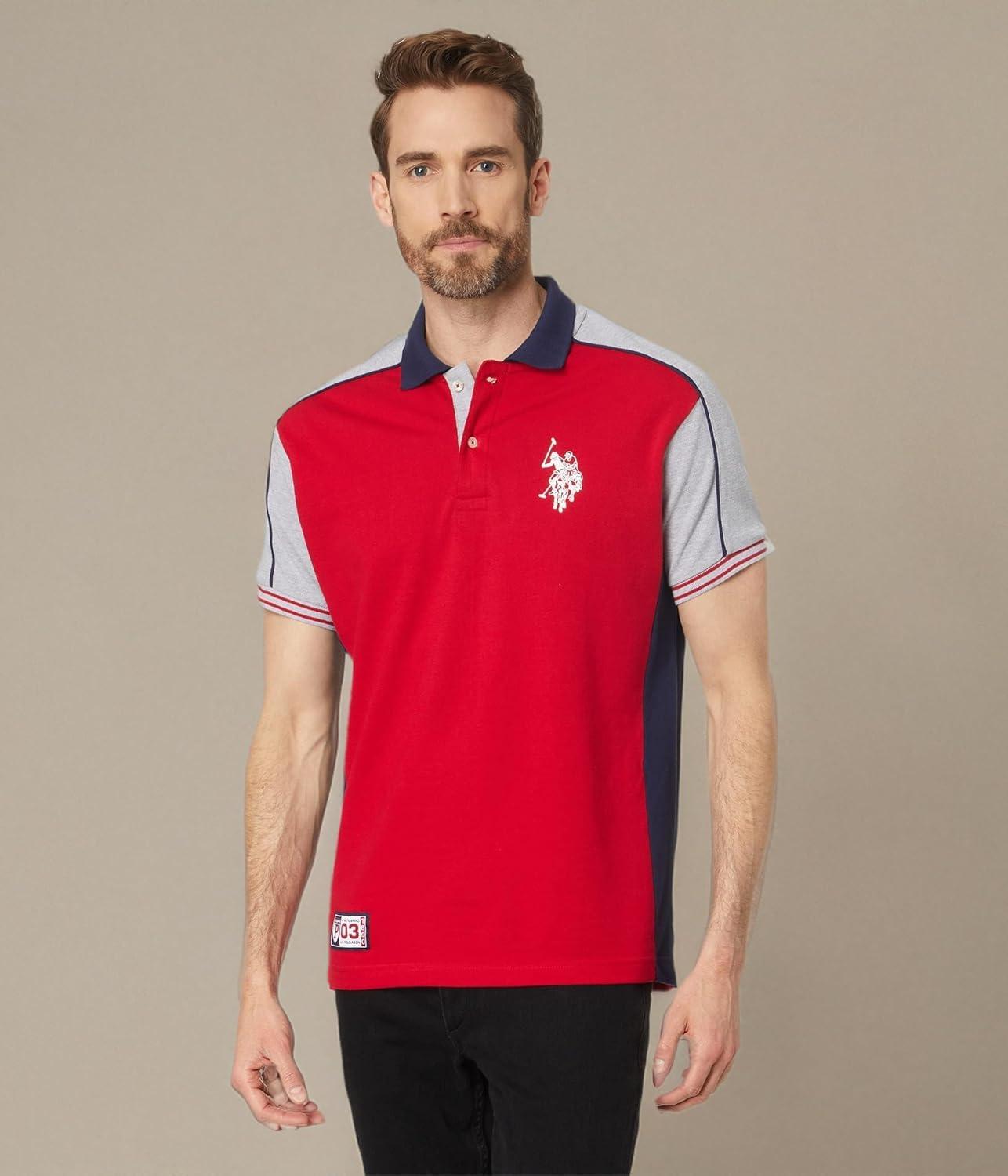 image:imageUS Polo Assn Mens Slim Fit Short Sleeve Double Collar Pique Knit Polo ShirtEngine Red