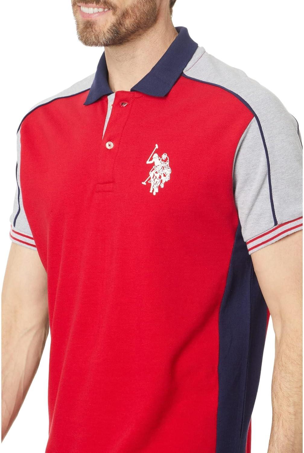 image:imageUS Polo Assn Mens Slim Fit Short Sleeve Double Collar Pique Knit Polo ShirtEngine Red