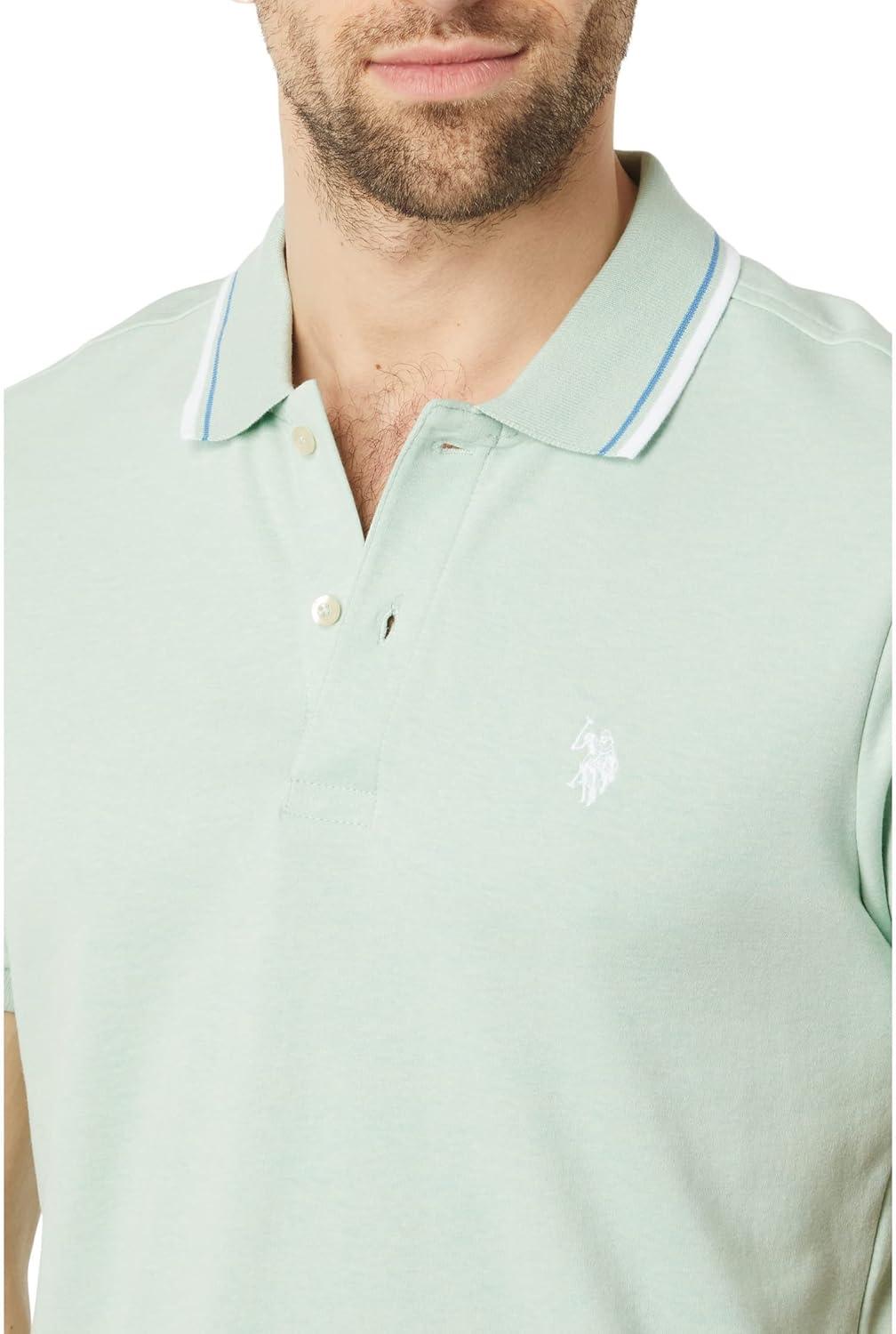 image:imageUS Polo Assn Mens Slim Fit Tipped Interlock Knit PoloPatina Green Heather
