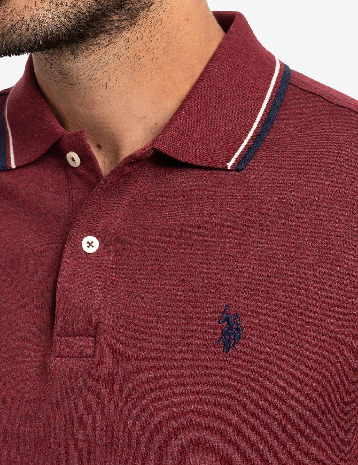 image:imageUS Polo Assn Mens Slim Fit Tipped Interlock Knit PoloWine Valley Heather