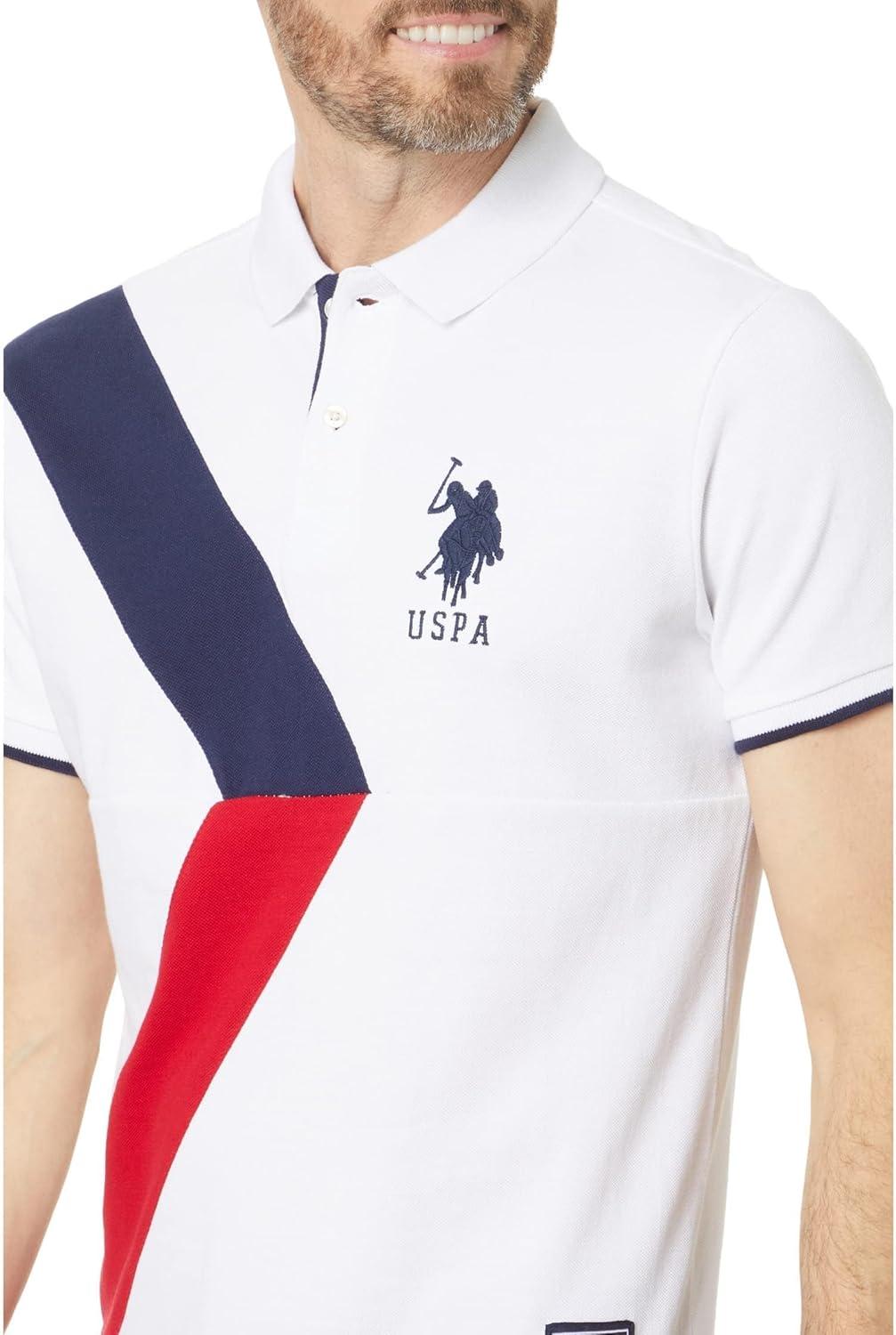 image:imageUS Polo Assn Slim Fit Sash ColorBlock Short Sleeve Knit Polo Shirt White MD