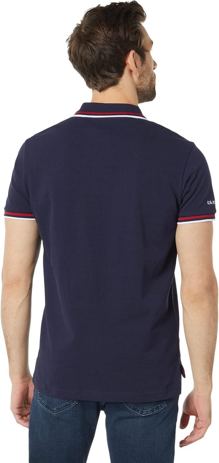 image:imageUS Polo Assn Slim Fit USA Applique Flag Print Knit Polo ShirtClassic Navy