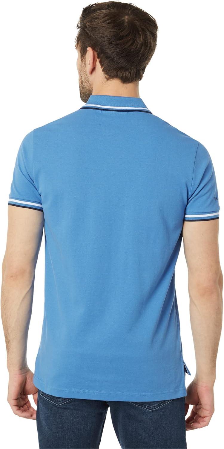 image:imageUS Polo Assn Slim Fit USA Applique Flag Print Knit Polo ShirtSuper Sonic Blue