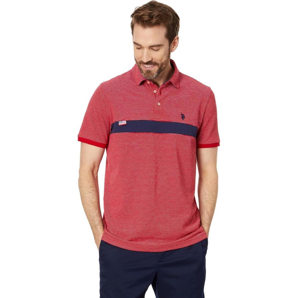 image:imageJACQUARD PIQUE PIECED POLO SHIRTEngine Red