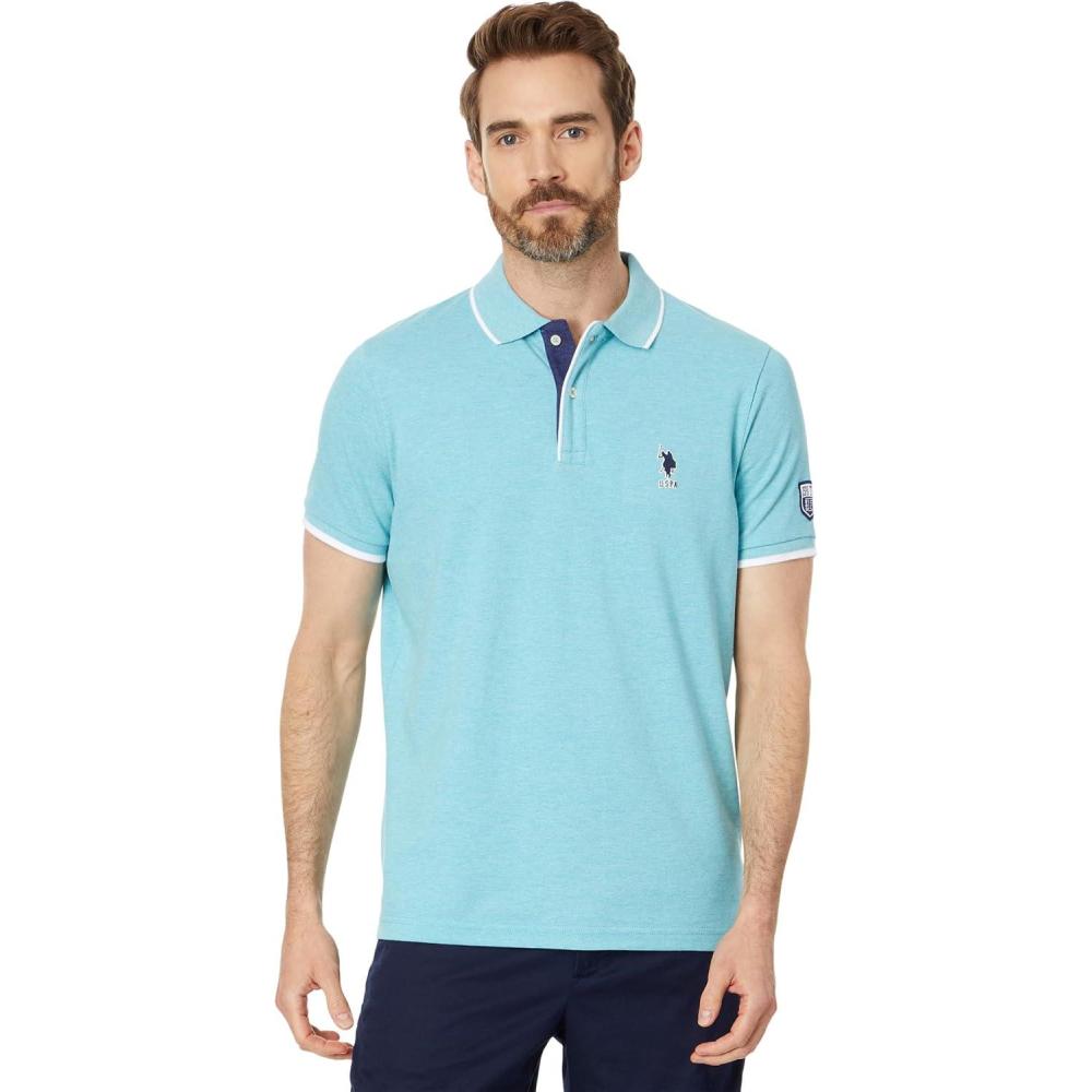 image:imageUS POLO ASSN Mens Piped Heather Pique Polo ShirtHorizon Blue Heather