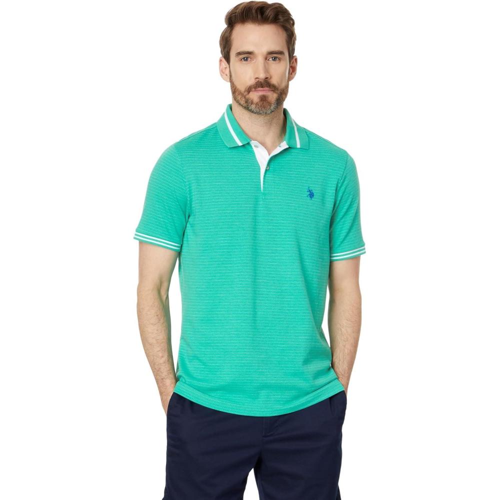 image:imageUS Polo Assn Mens Jacquard Textured Jersey Polo ShirtPool Green
