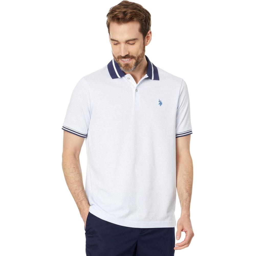 image:imageUS Polo Assn Mens Jacquard Textured Jersey Polo ShirtWhite