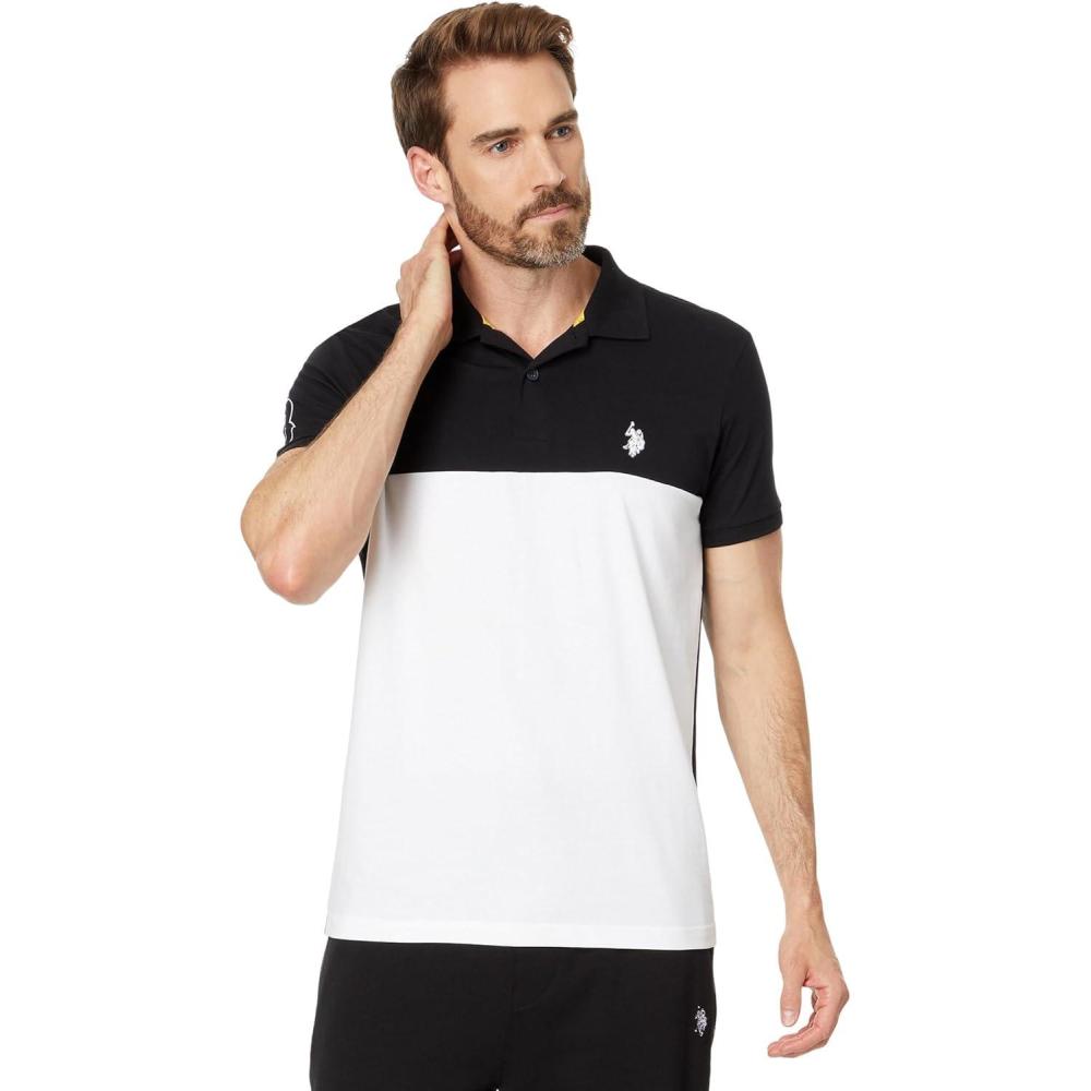 image:imageUS Polo Assn Mens Short Sleeve Slim Fit Colorblock Athletic Jersey Knit Polo ShirtBlack