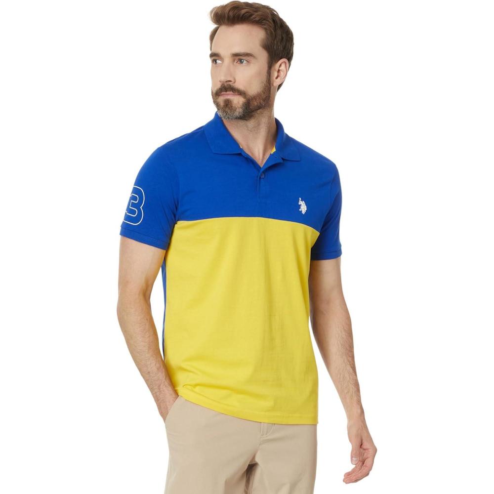 image:imageUS Polo Assn Mens Short Sleeve Slim Fit Colorblock Athletic Jersey Knit Polo ShirtBlue Raft
