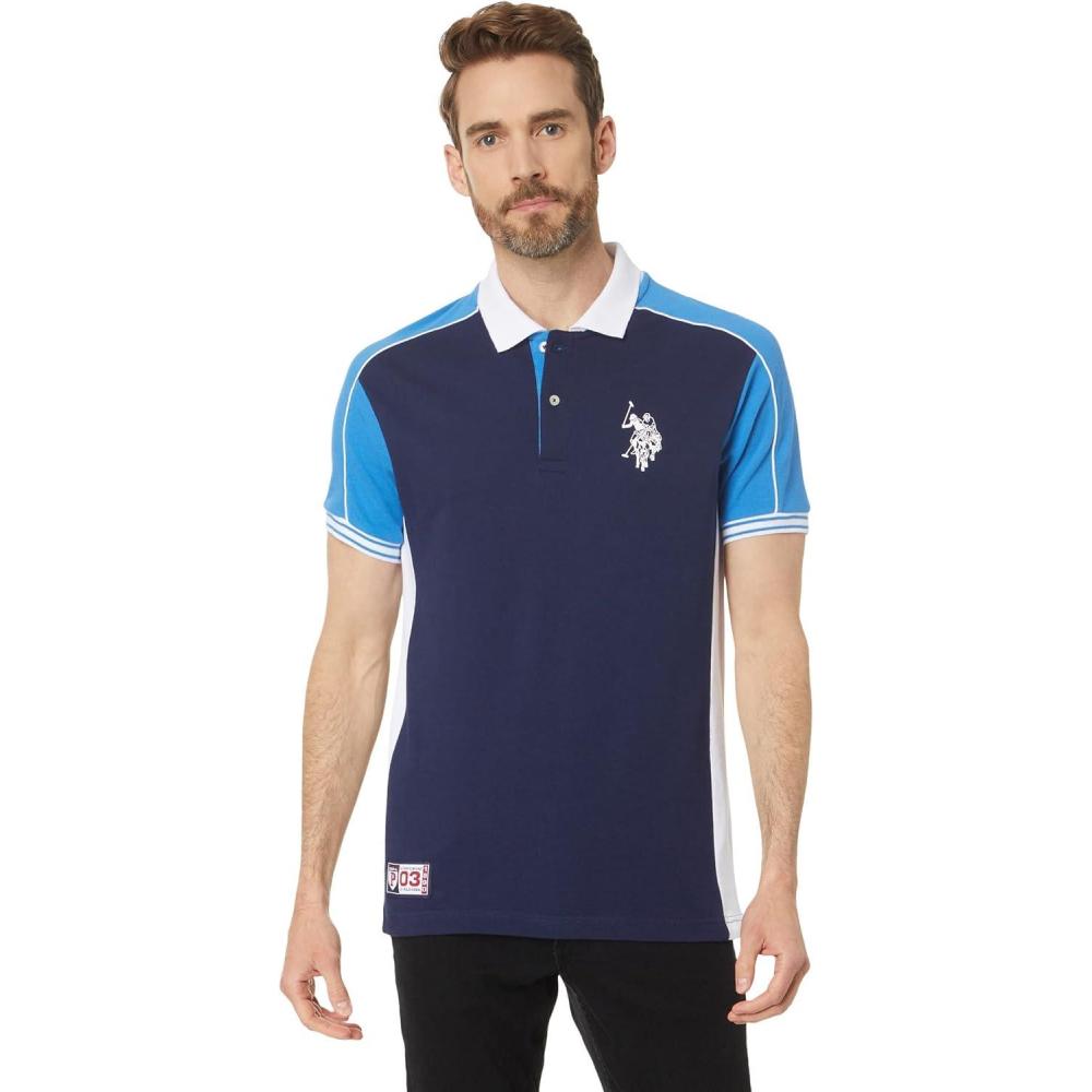image:imageUS Polo Assn Mens Slim Fit Short Sleeve Double Collar Pique Knit Polo ShirtClassic Navy