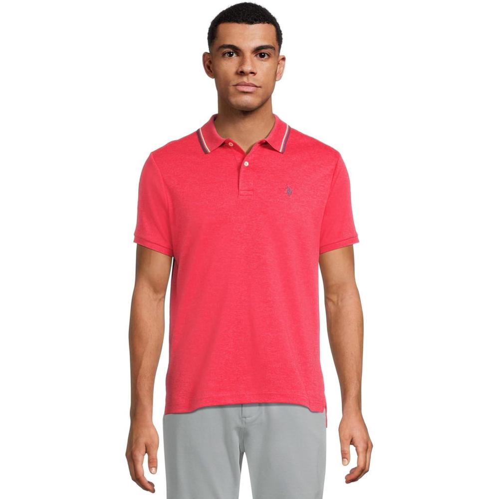 image:imageUS Polo Assn Mens Slim Fit Tipped Interlock Knit PoloApple Heather