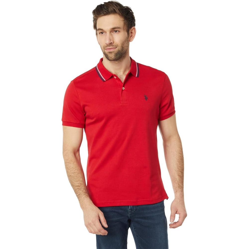 image:imageUS Polo Assn Mens Slim Fit Tipped Interlock Knit PoloEngine Red