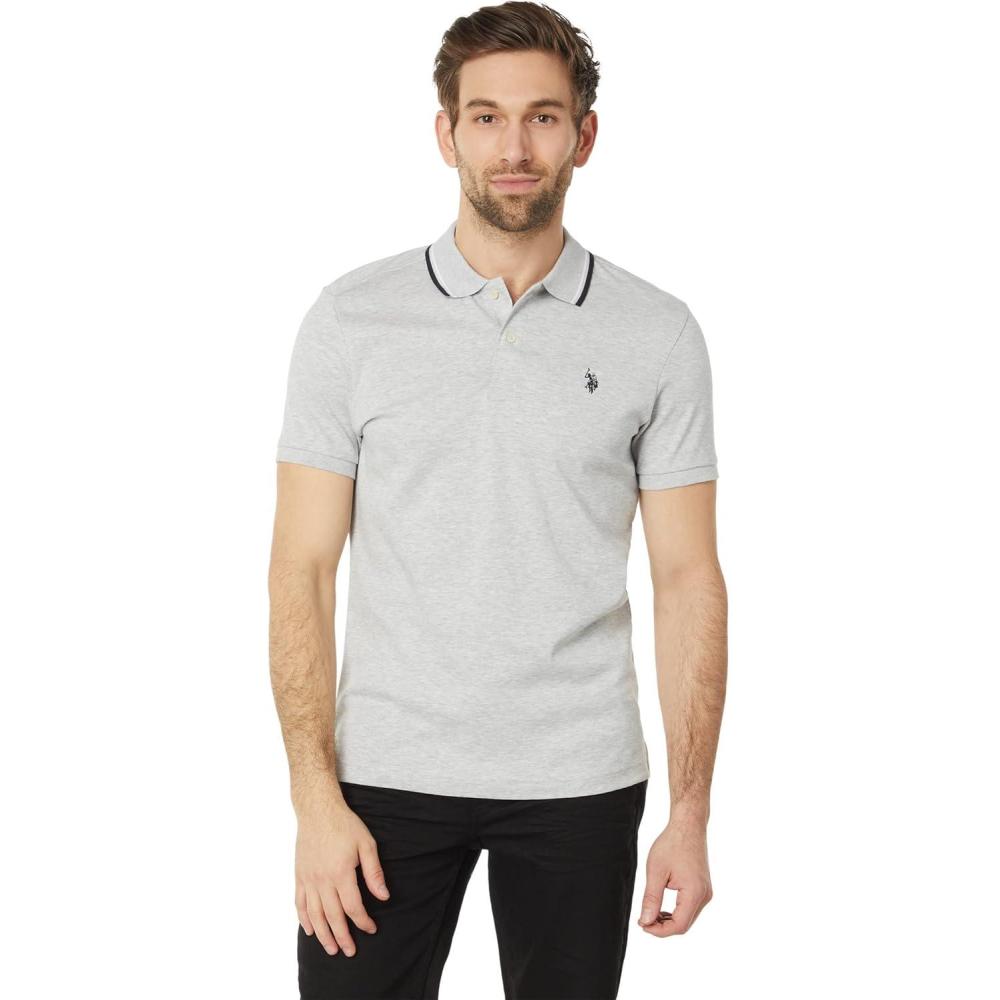 image:imageUS Polo Assn Mens Slim Fit Tipped Interlock Knit PoloHeather Light Gray