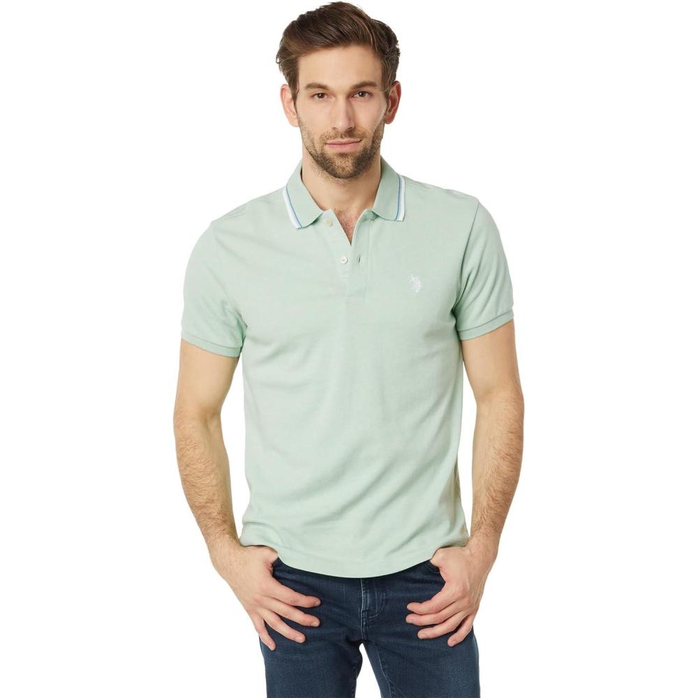 image:imageUS Polo Assn Mens Slim Fit Tipped Interlock Knit PoloPatina Green Heather