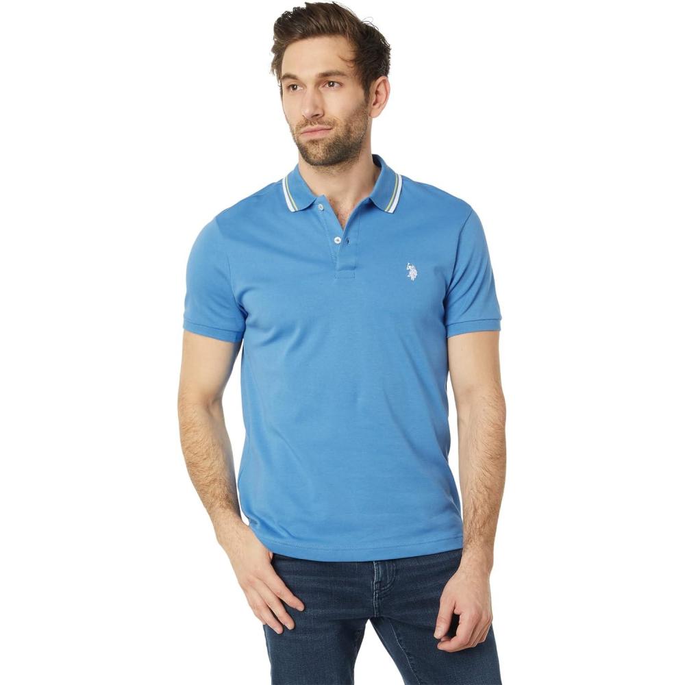 image:imageUS Polo Assn Mens Slim Fit Tipped Interlock Knit PoloSuper Sonic Blue