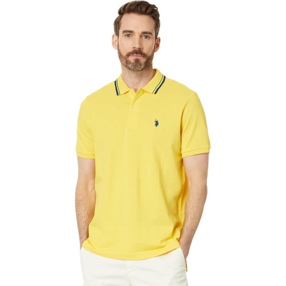 image:imageUS Polo Assn Mens Slim Fit Tipped Interlock Knit PoloWinning Yellow