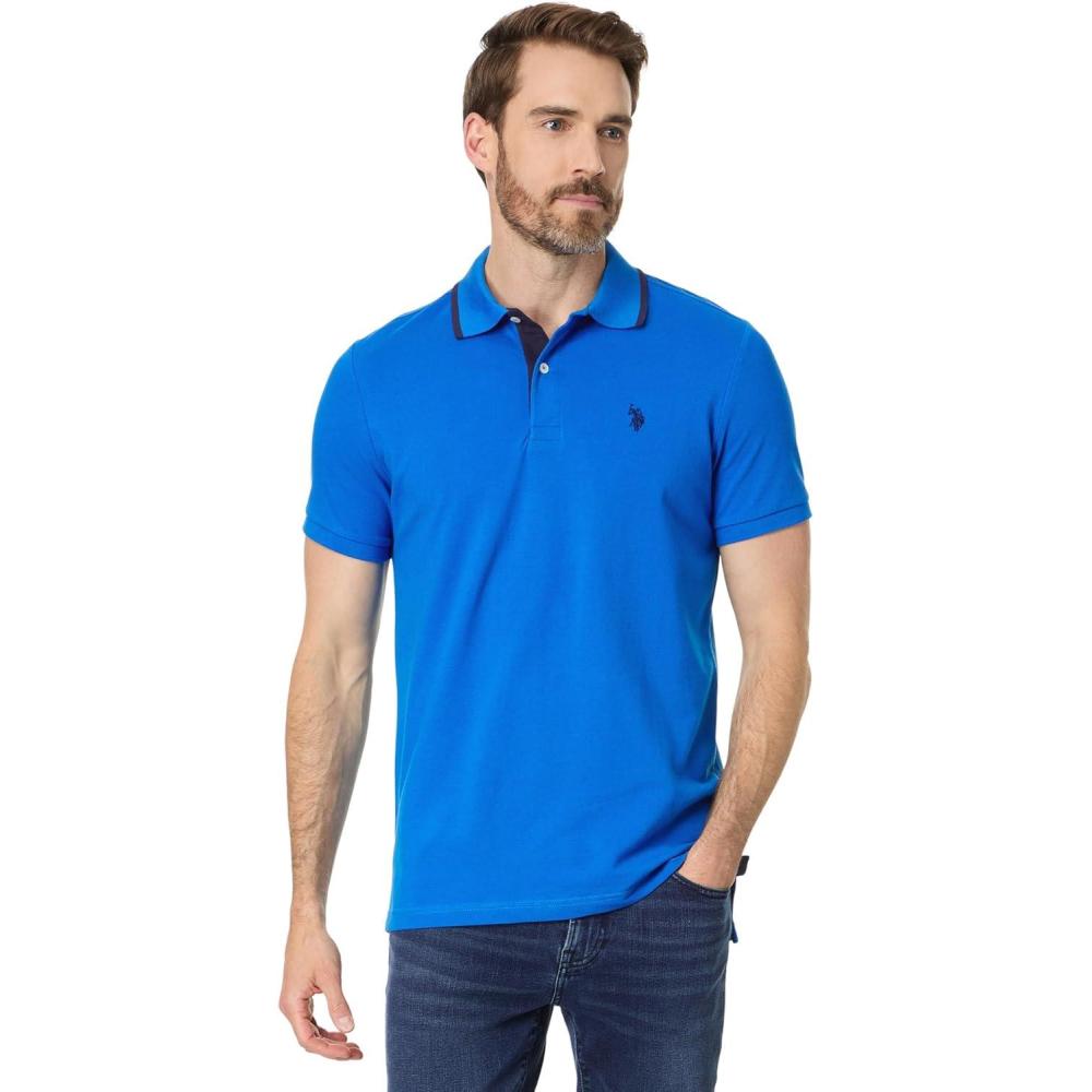 image:imageUS Polo Assn Short Sleeve Slim Fit Solid Pique Polo Shirt ShirtBlue Tile