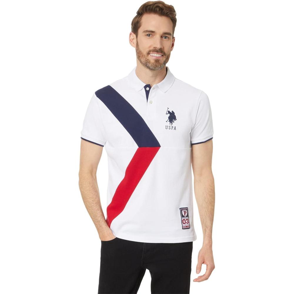 image:imageUS Polo Assn Slim Fit Sash ColorBlock Short Sleeve Knit Polo Shirt White MD
