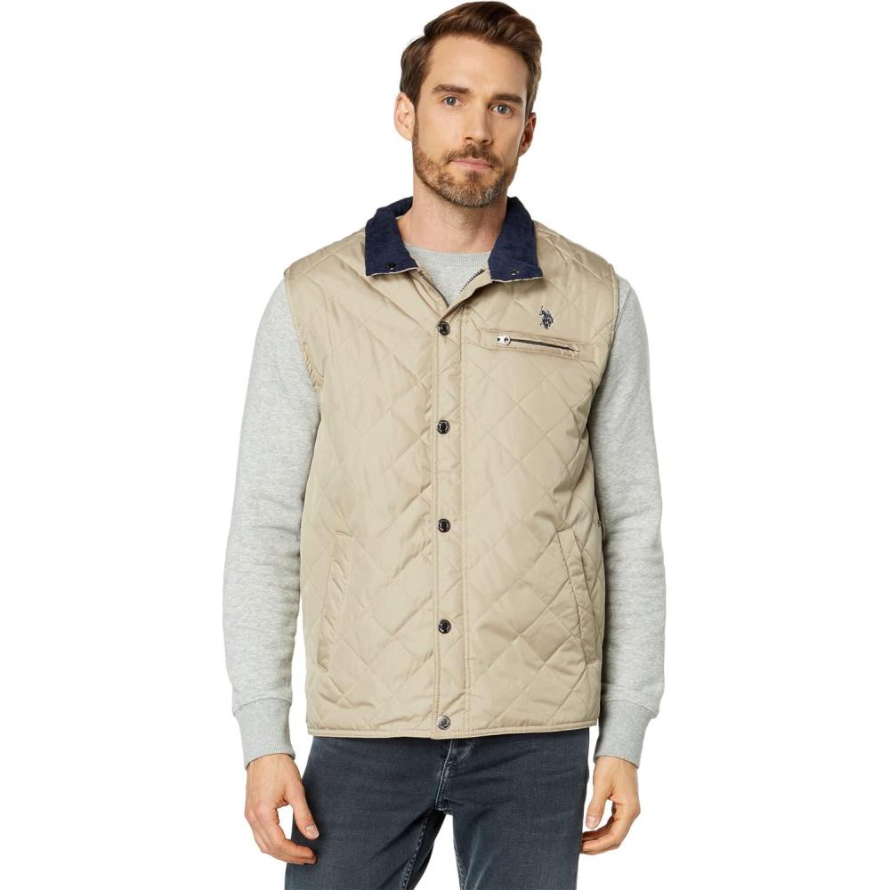 image:imageUS Polo Assn mens Diamond Quilted VestDown VestThomston Khaki