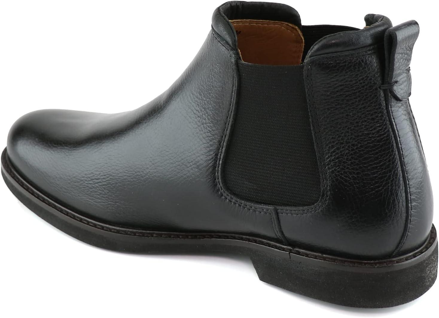 image:imageMJNY Mens Casual Comfortable Genuine Leather Chelsea Ankle Boots Lightweight Breathable Elastic Classic Fashion Chukka Dress BootsBlack Grainy