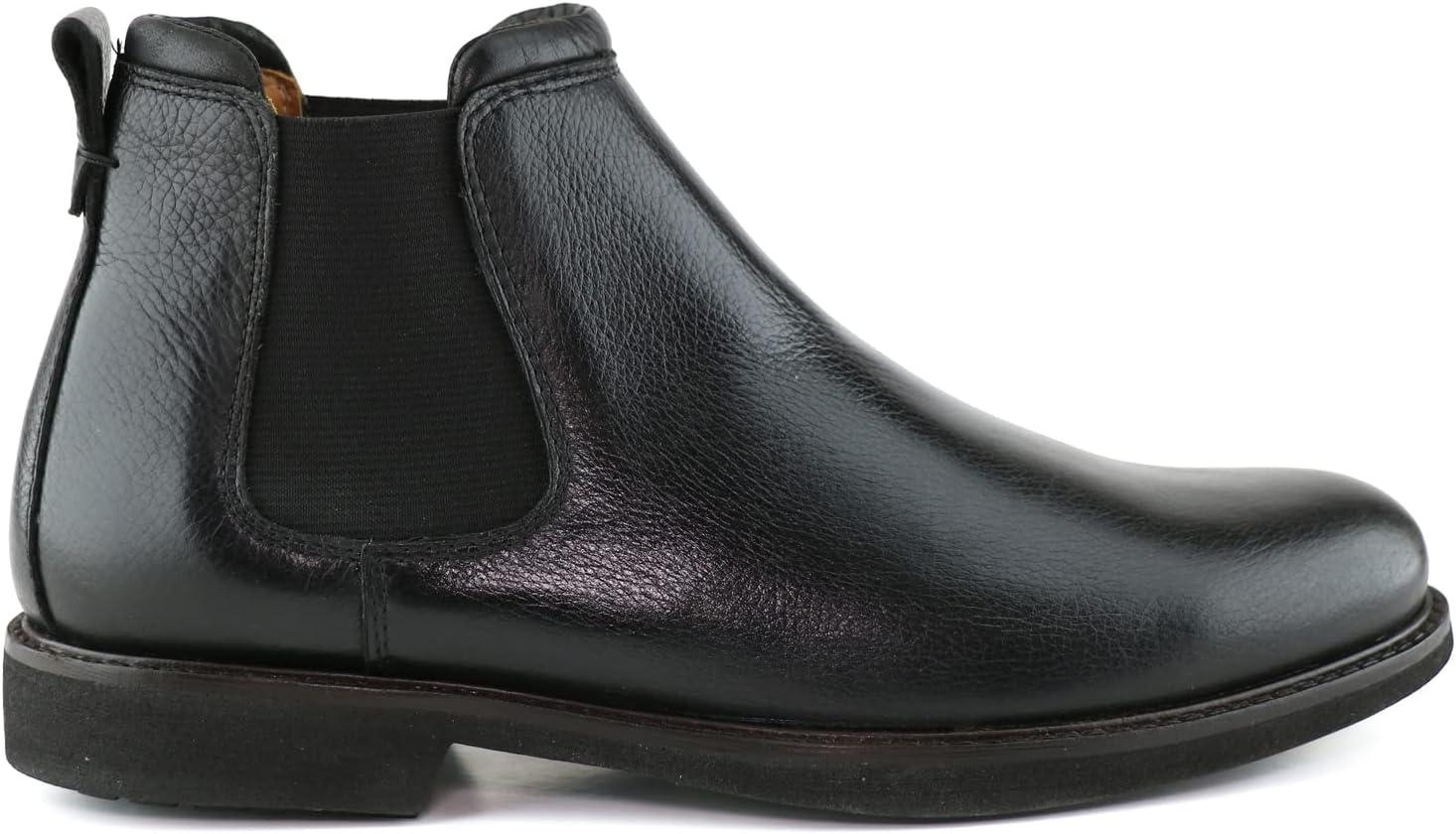 image:imageMJNY Mens Casual Comfortable Genuine Leather Chelsea Ankle Boots Lightweight Breathable Elastic Classic Fashion Chukka Dress BootsBlack Grainy