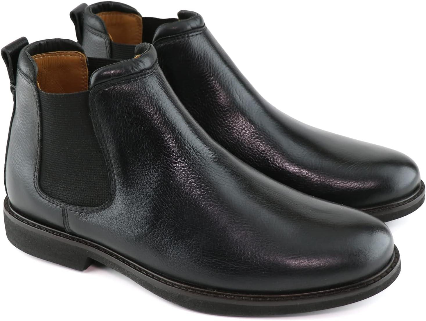 image:imageMJNY Mens Casual Comfortable Genuine Leather Chelsea Ankle Boots Lightweight Breathable Elastic Classic Fashion Chukka Dress BootsBlack Grainy