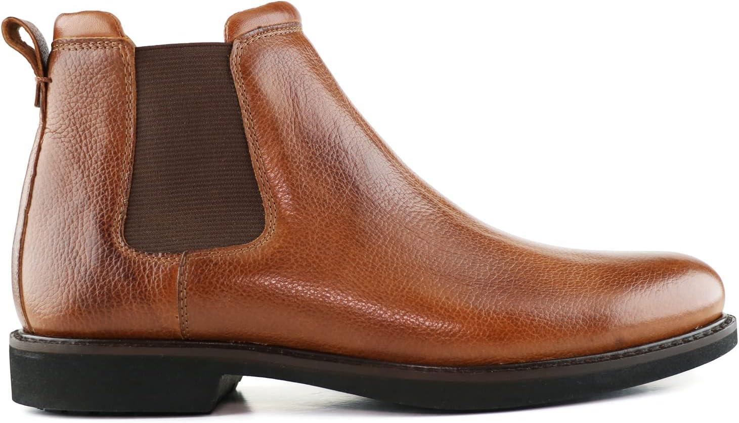 image:imageMJNY Mens Casual Comfortable Genuine Leather Chelsea Ankle Boots Lightweight Breathable Elastic Classic Fashion Chukka Dress BootsCognac Grainy