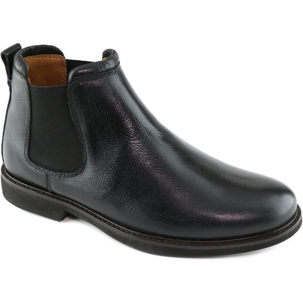 image:imageMJNY Mens Casual Comfortable Genuine Leather Chelsea Ankle Boots Lightweight Breathable Elastic Classic Fashion Chukka Dress BootsBlack Grainy