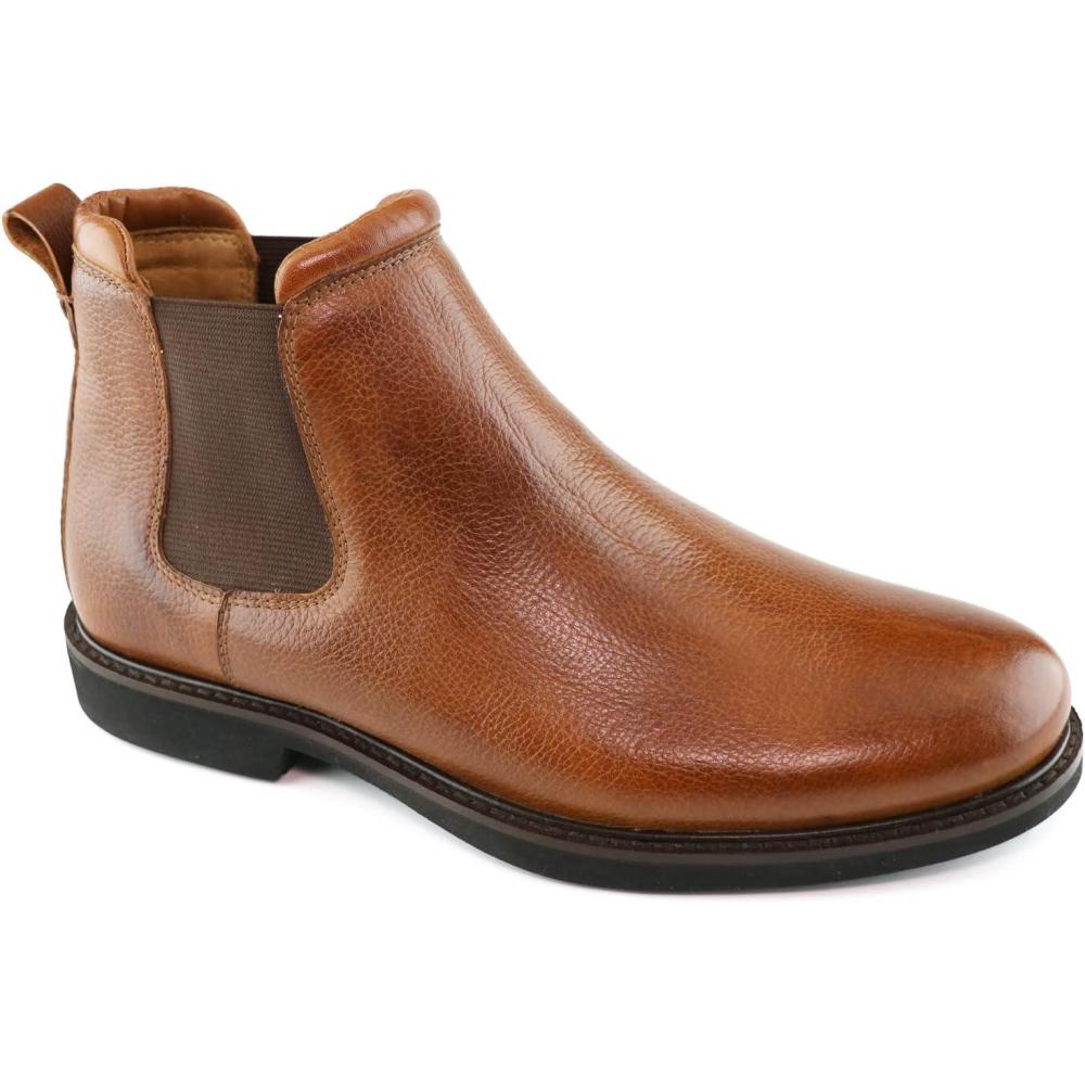 image:imageMJNY Mens Casual Comfortable Genuine Leather Chelsea Ankle Boots Lightweight Breathable Elastic Classic Fashion Chukka Dress BootsCognac Grainy