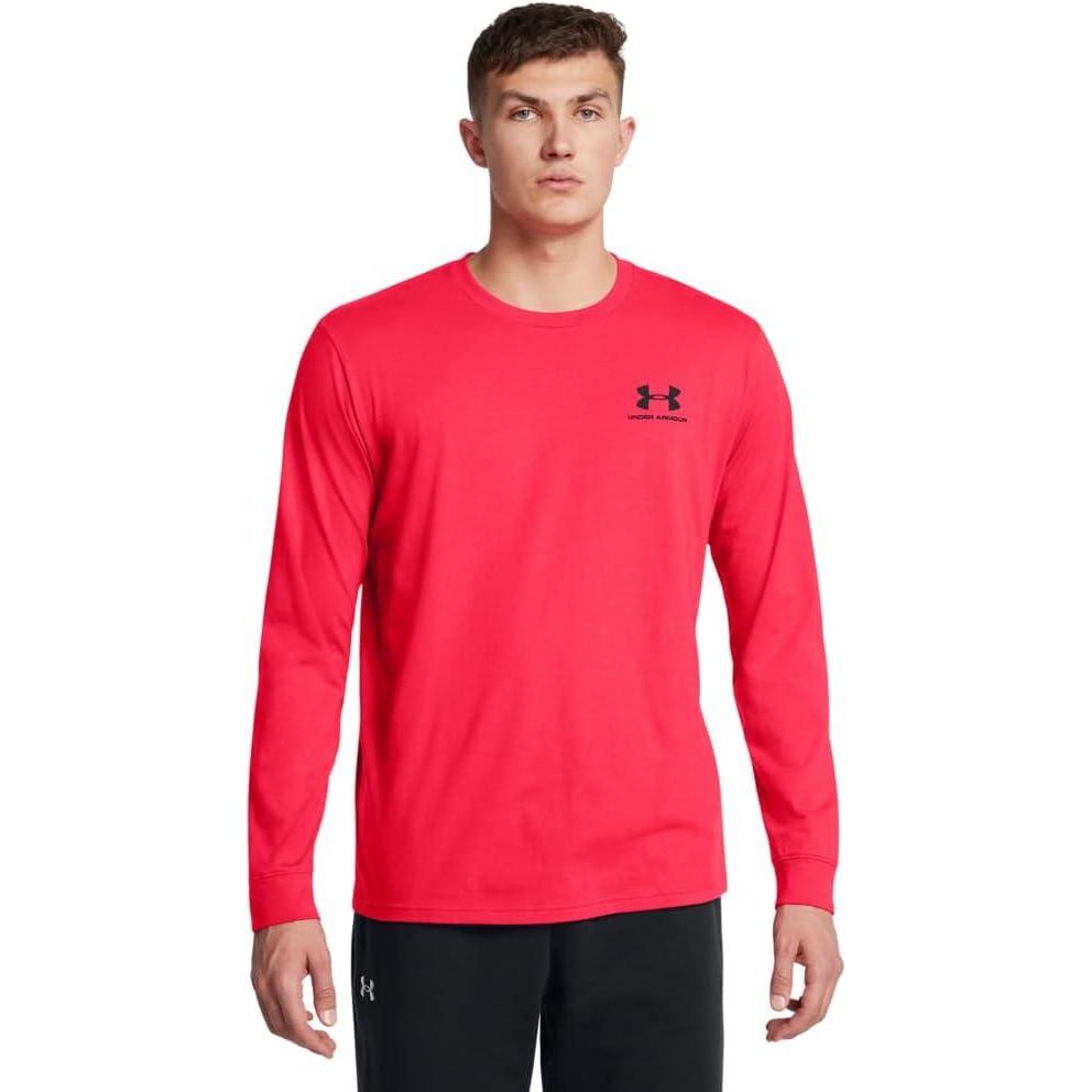 image:imageUnder Armour Mens Sportstyle Left Chest LongSleeve TShirt989 Lava Red Black
