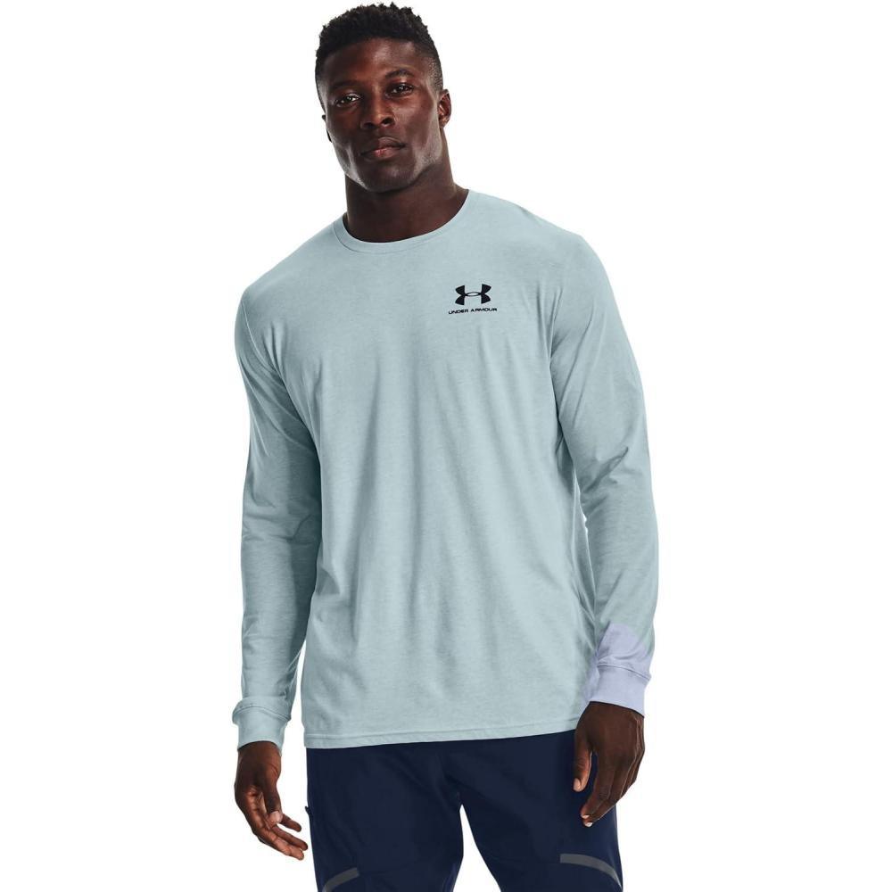 image:imageUnder Armour Mens Sportstyle Left Chest LongSleeve TShirtBreaker Blue Light Heather 478Black
