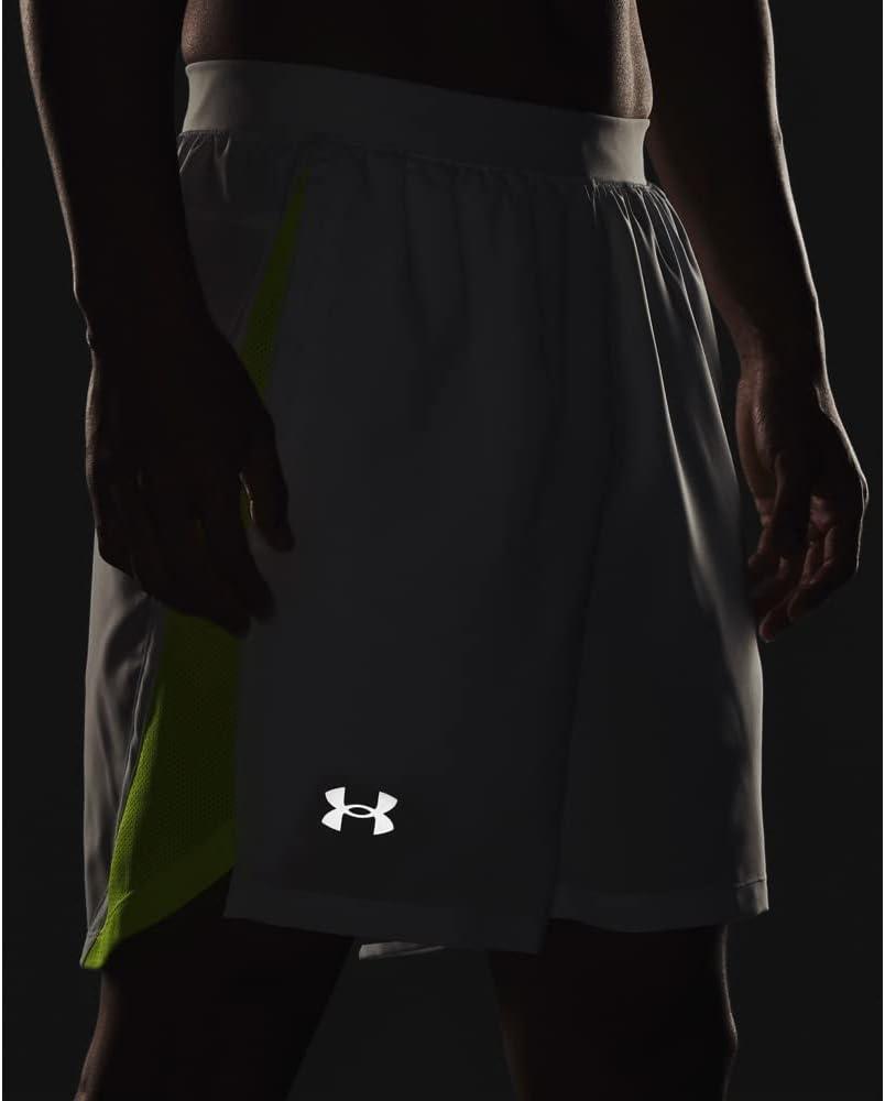 image:imageUnder Armour Mens Launch Stretch Woven 2in1 Shorts006 Gray Mist Lime Surge Reflective