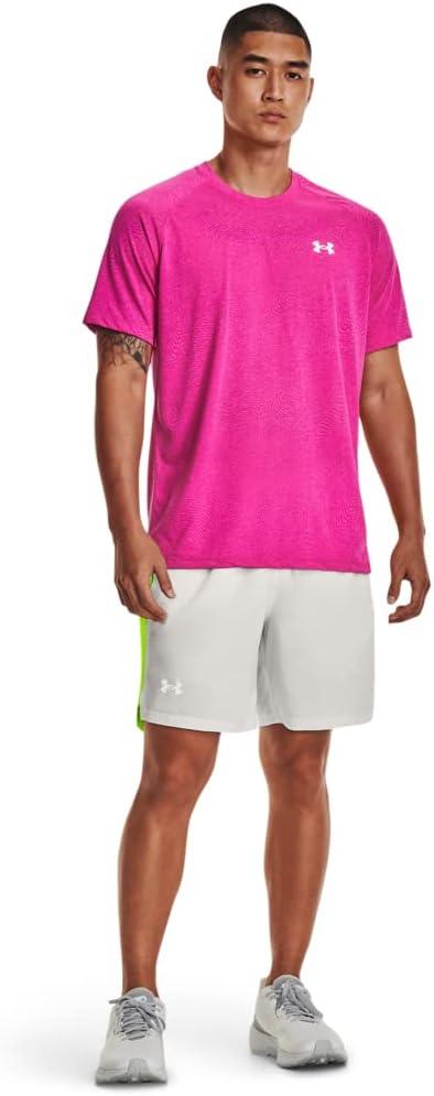 image:imageUnder Armour Mens Launch Stretch Woven 2in1 Shorts006 Gray Mist Lime Surge Reflective
