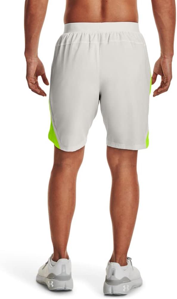 image:imageUnder Armour Mens Launch Stretch Woven 2in1 Shorts006 Gray Mist Lime Surge Reflective